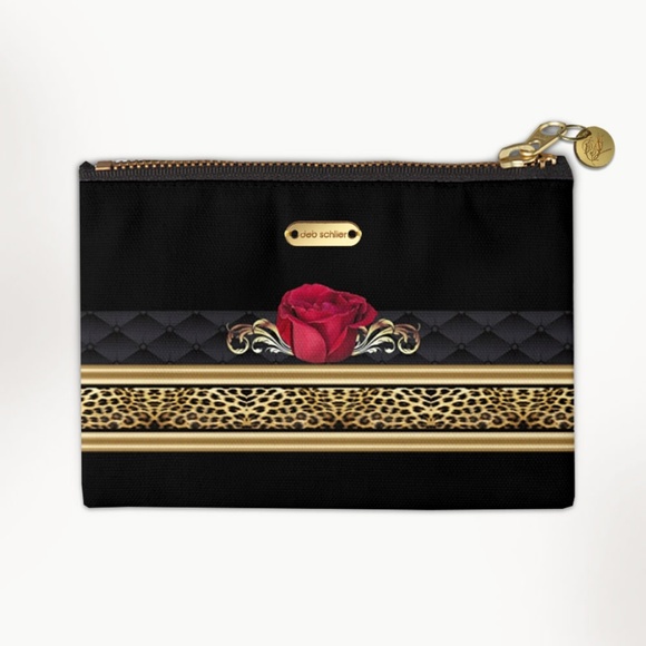 Red Rose & Leopard Print on Black 4x6 Coin Purse - Picture 1 of 4